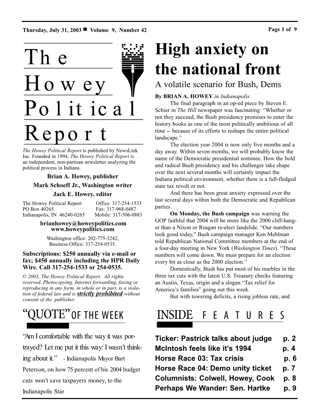 The Howey Political Report Is Published by Newslink Day Away