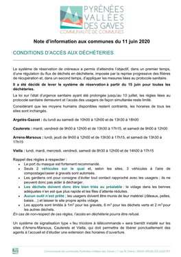 Note D'information Aux Communes Du 11 Juin 2020 CONDITIONS D
