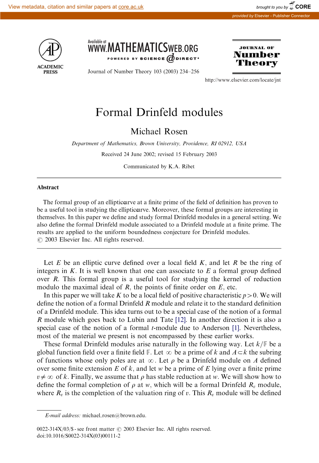 Formal Drinfeld Modules