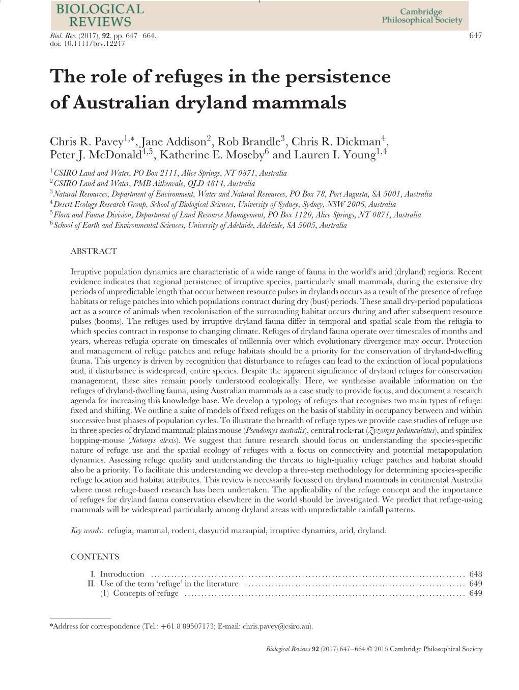 The Role of Refuges in the Persistence of Australian Dryland Mammals