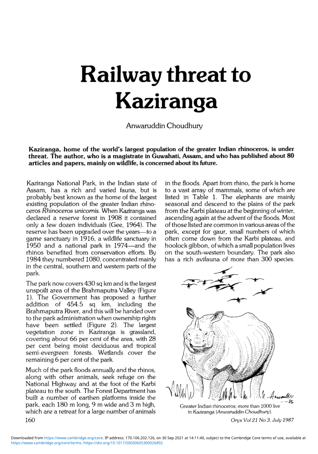 Railway Threat to Kaziranga