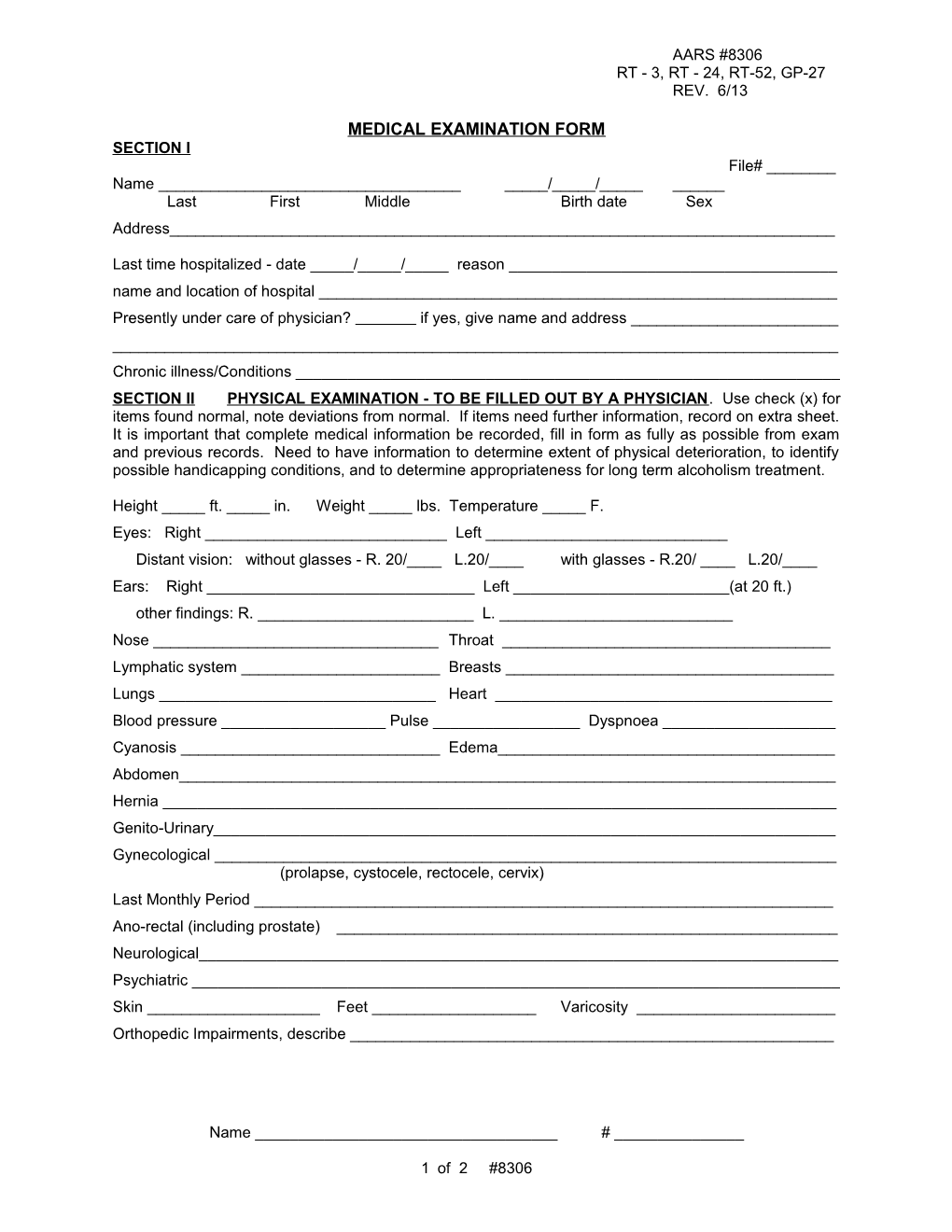 Medical Examination Form