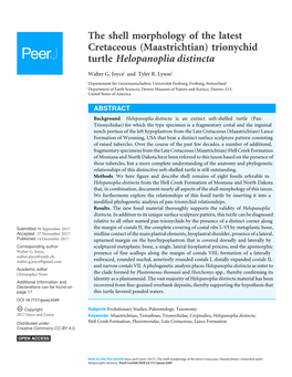The Shell Morphology of the Latest Cretaceous (Maastrichtian) Trionychid Turtle Helopanoplia Distincta