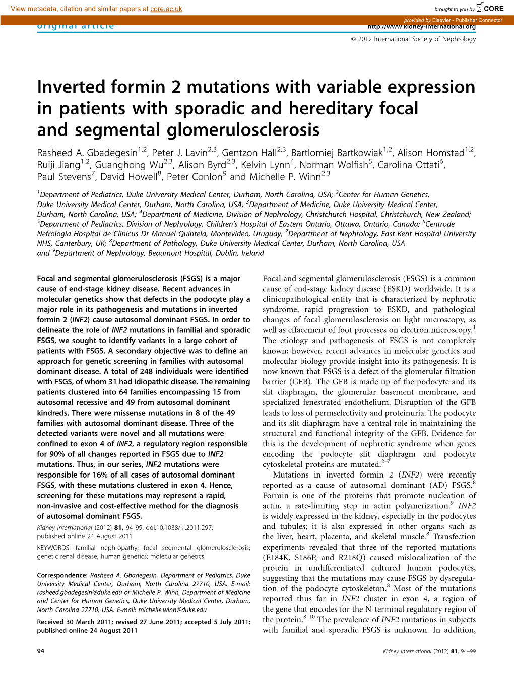 Inverted Formin 2 Mutations with Variable Expression in Patients with Sporadic and Hereditary Focal and Segmental Glomerulosclerosis Rasheed A