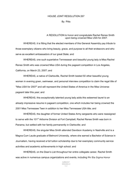HOUSE JOINT RESOLUTION 267 by Pitts a RESOLUTION to Honor And
