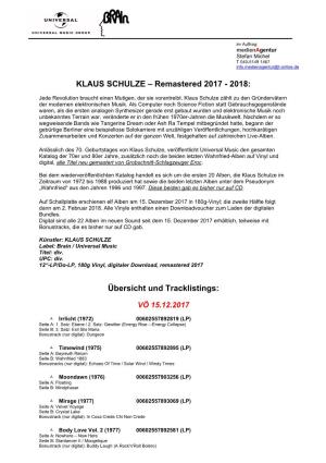 KLAUS SCHULZE – Remastered 2017 - 2018
