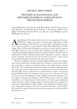Historical Knowledge and Historiographical Narratives in the Severan Period