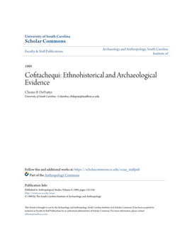Cofitachequi: Ethnohistorical and Archaeological Evidence Chester B