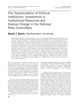 The Transformation of Political Institutions: Investments in Institutional Resources and Gradual Change in the National Party Committees