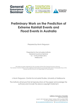 Preliminary Work on the Prediction of Extreme Rainfall Events and Flood Events in Australia