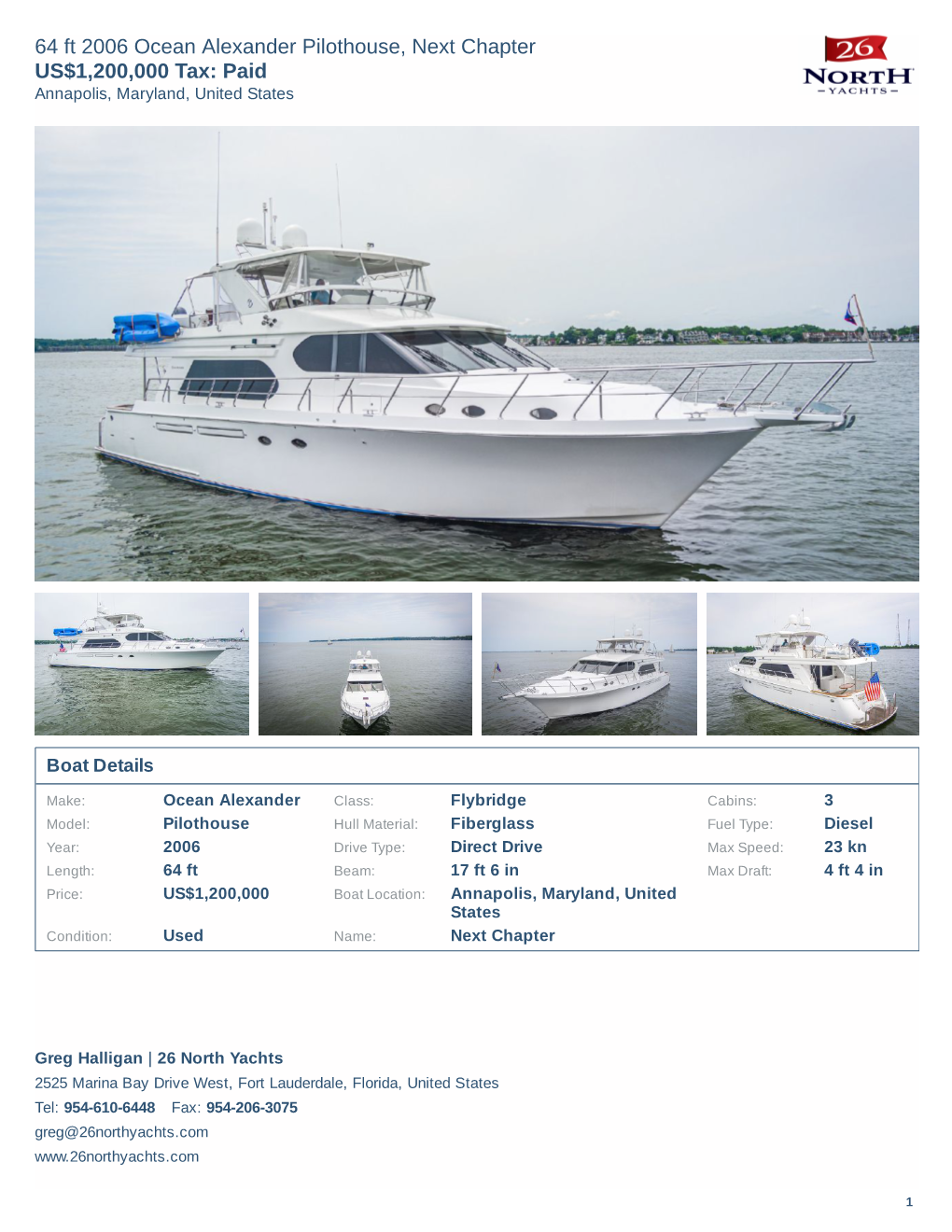 64 Ft 2006 Ocean Alexander Pilothouse, Next Chapter US$1,200,000 Tax: Paid Annapolis, Maryland, United States