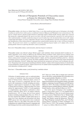 A Review of Therapeutic Potentials of Clinacanthus Nutans As Source For