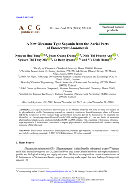 A New Oleanane Type Saponin from the Aerial Parts of Elaeocarpus Hainanensis