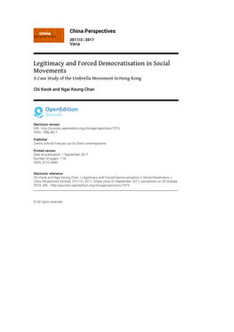 Legitimacy and Forced Democratisation in Social Movements a Case Study of the Umbrella Movement in Hong Kong