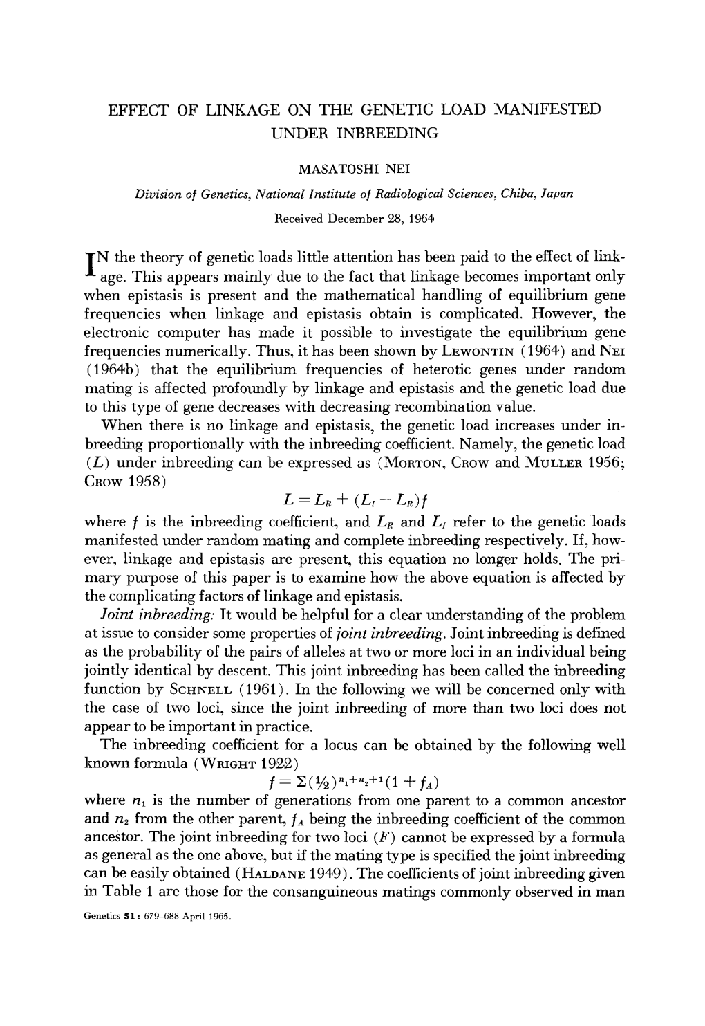 Ffect of Linkage on the Genetic Load Manifested Under Inbreeding