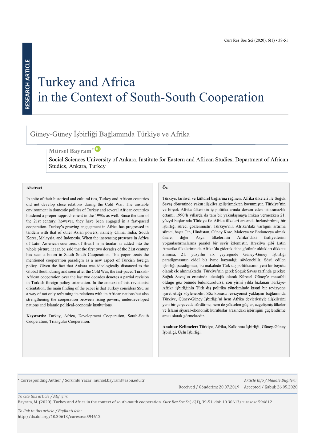 Turkey and Africa in the Context of South-South Cooperation