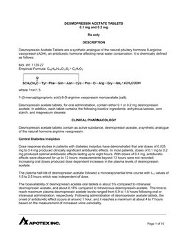 DESMOPRESSIN ACETATE TABLETS 0.1 Mg and 0.2 Mg