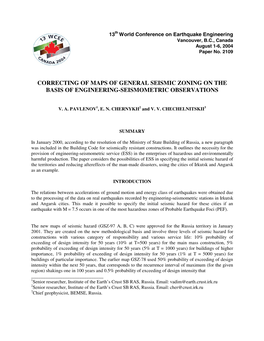 Correcting of Maps of General Seismic Zoning on the Basis of Engineering-Seismometric Observations