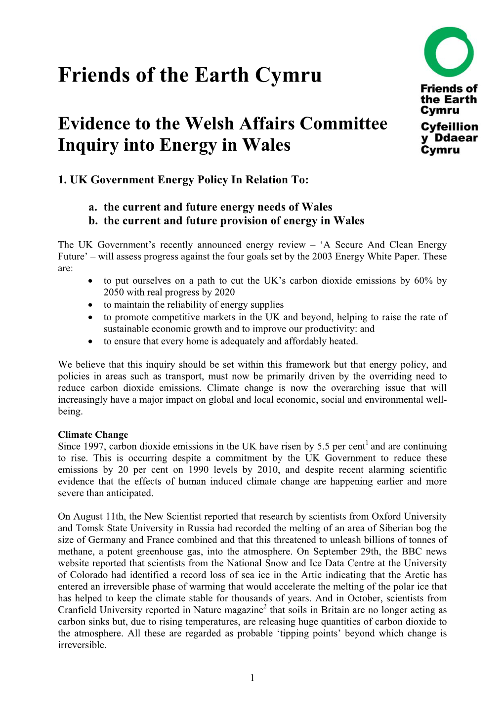 Resource Evidence to the Welsh Affairs Committee Inquiry Into