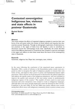 Indigenous Law, Violence and State Effects in Postwar Guatemala