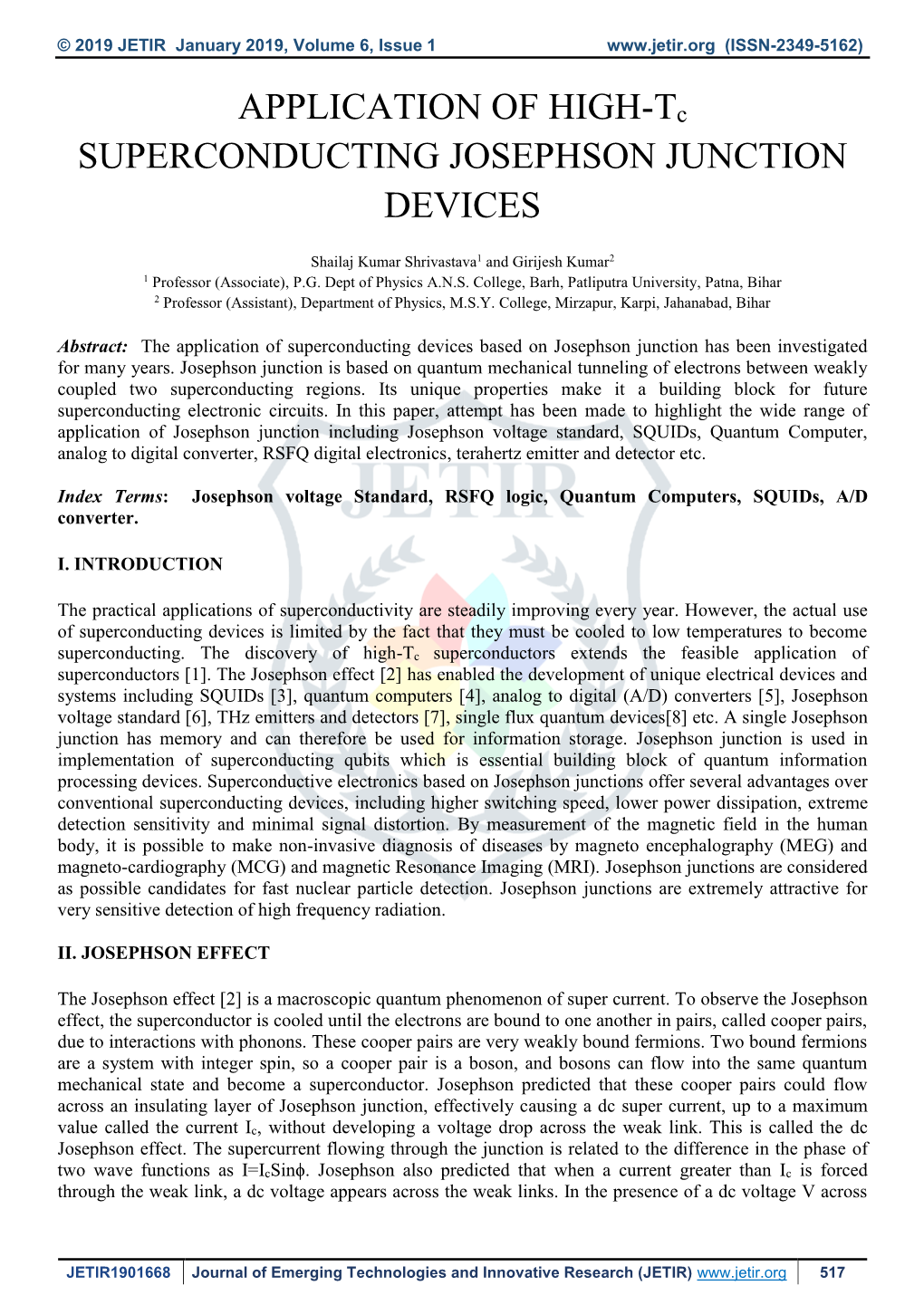 APPLICATION of HIGH-Tc SUPERCONDUCTING JOSEPHSON JUNCTION DEVICES