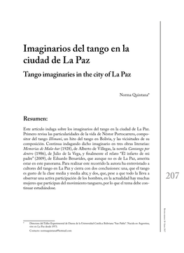 Imaginarios Del Tango En La Ciudad De La Paz