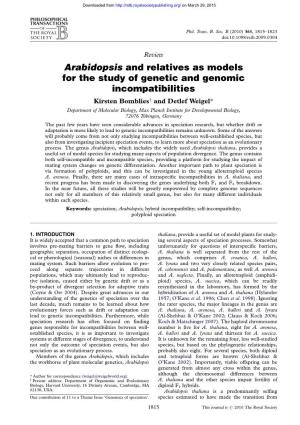 Arabidopsis and Relatives As Models for the Study of Genetic And
