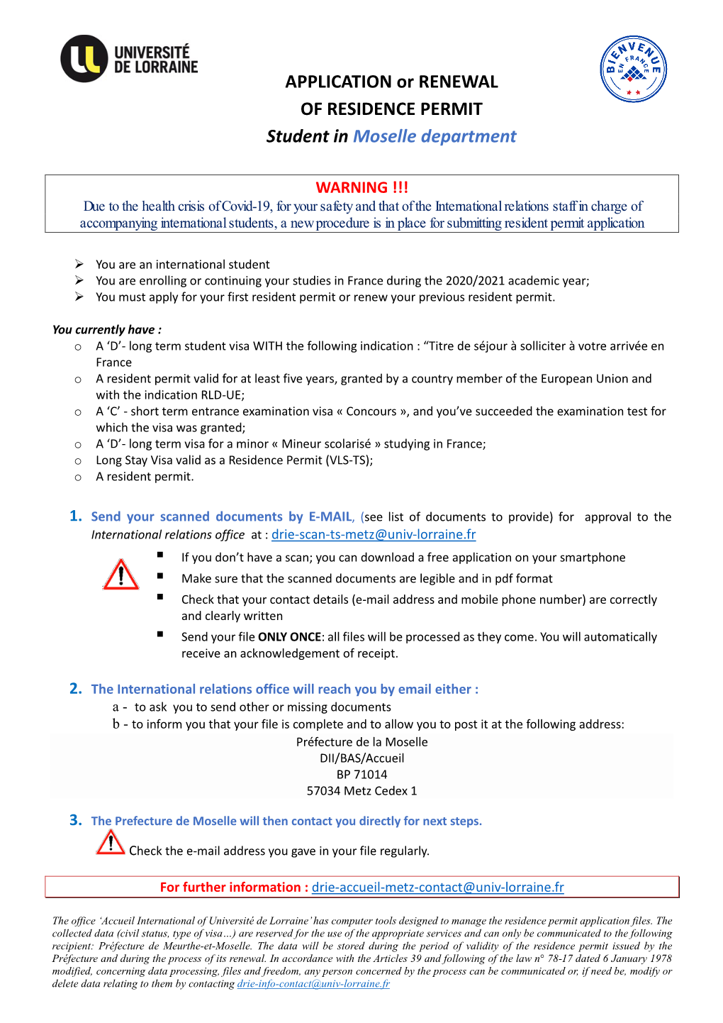 APPLICATION Or RENEWAL of RESIDENCE PERMIT Student In