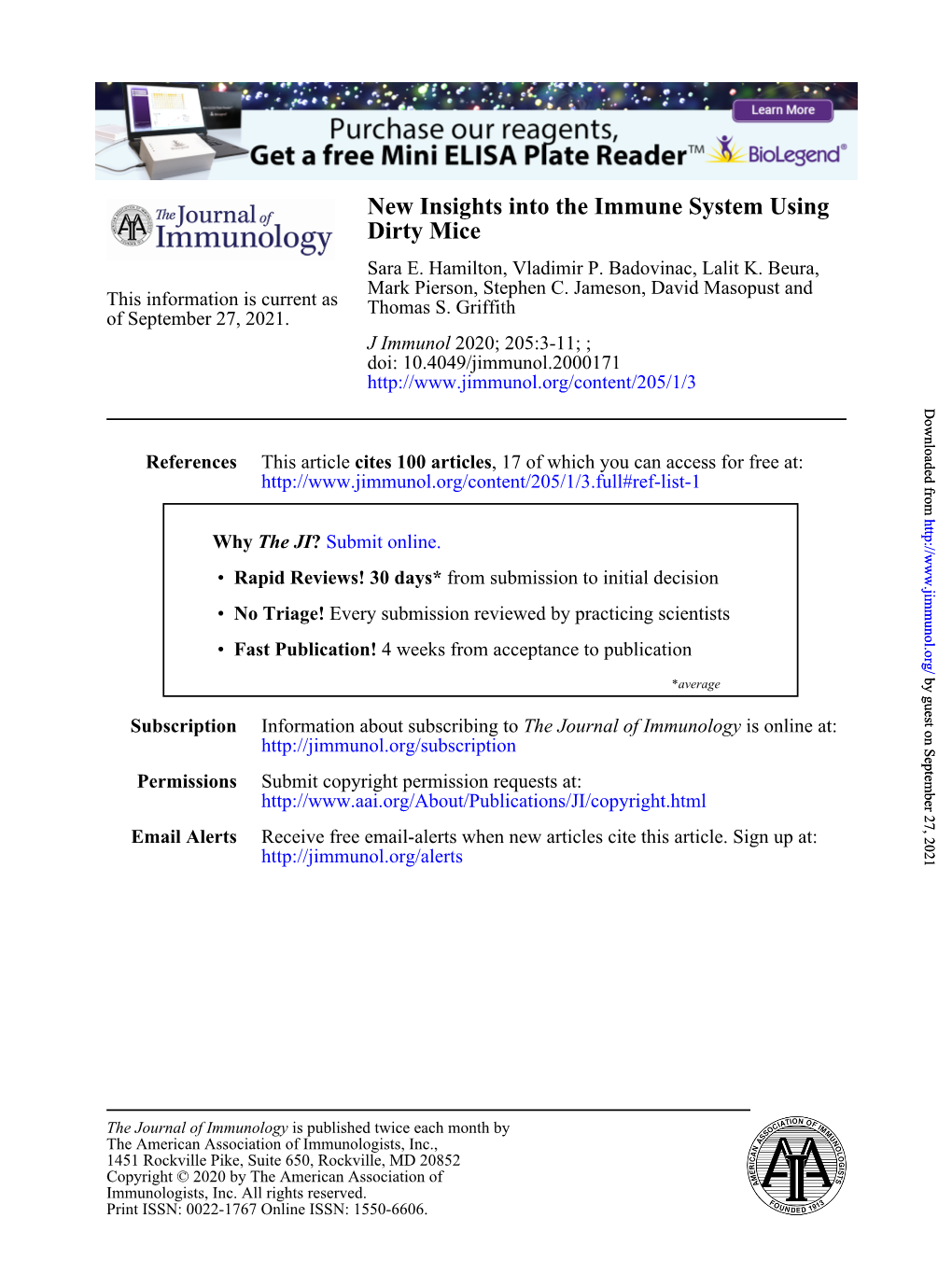 New Insights Into the Immune System Using Dirty Mice Sara E