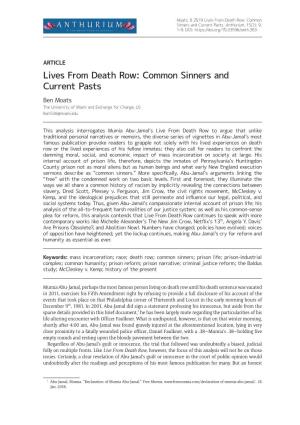 Lives from Death Row: Common Sinners and Current Pasts