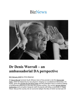 Dr Denis Worrall – an Ambassadorial DA Perspective