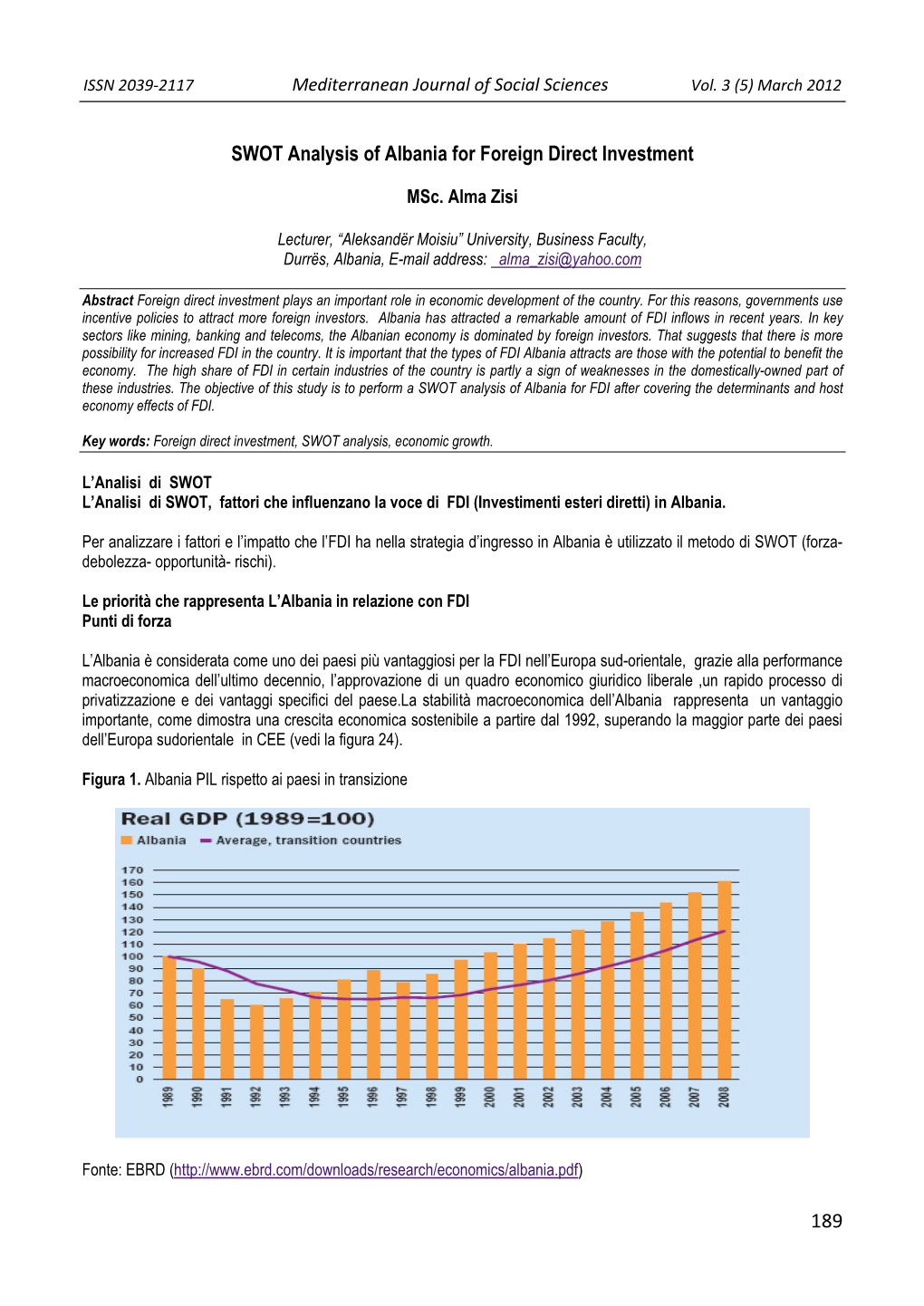 189 SWOT Analysis of Albania for Foreign Direct Investment