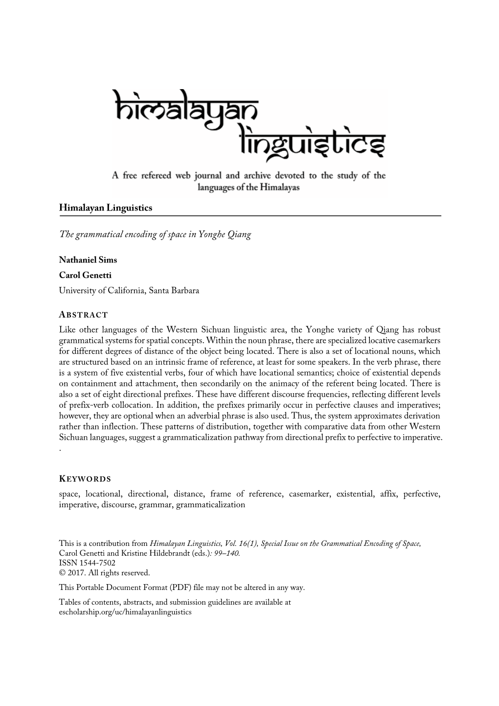 Himalayan Linguistics the Grammatical Encoding of Space In