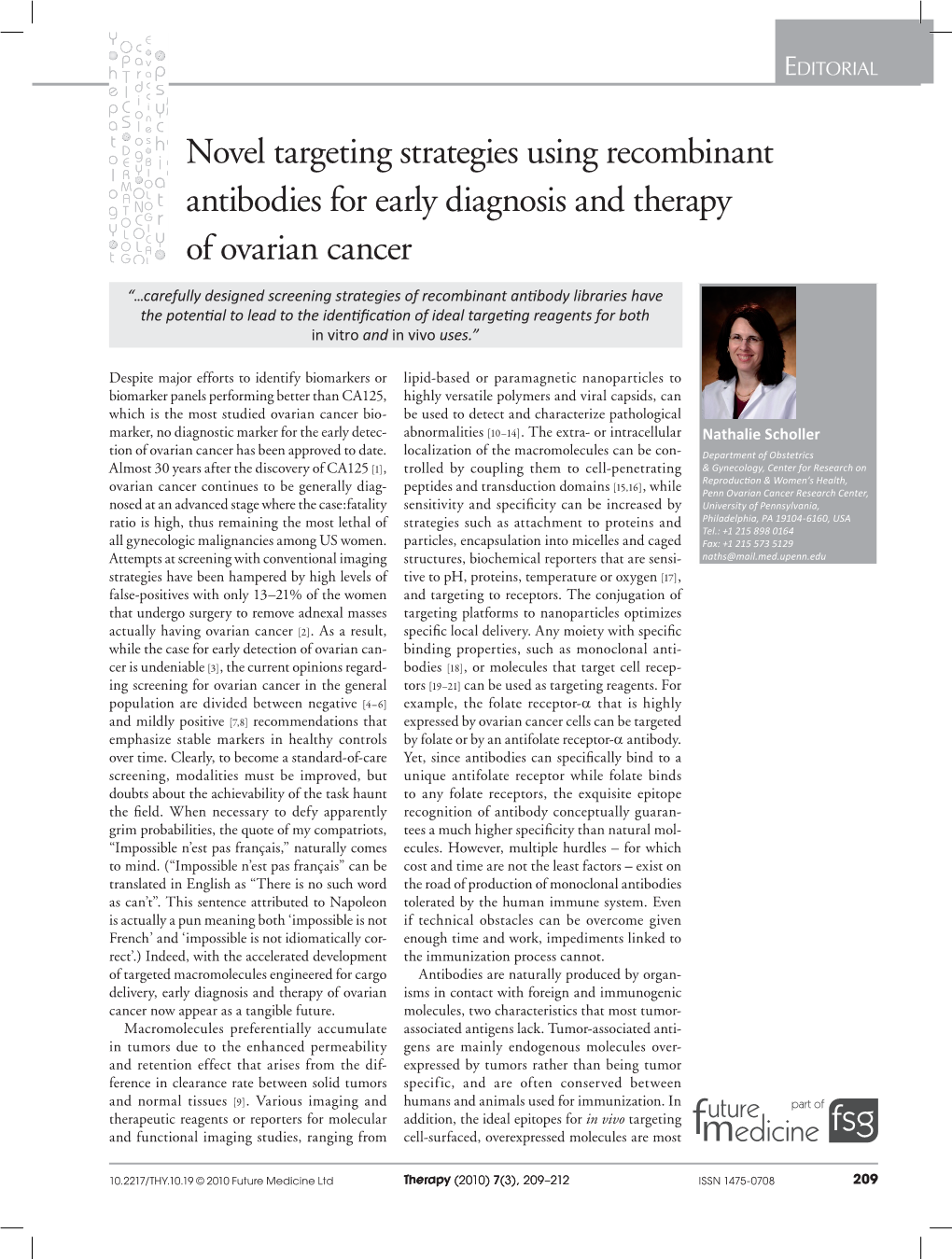 Novel Targeting Strategies Using Recombinant Antibodies for Early Diagnosis and Therapy of Ovarian Cancer