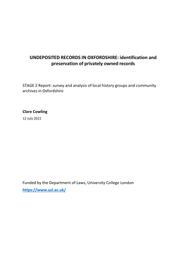 UNDEPOSITED RECORDS in OXFORDSHIRE: Identification and Preservation of Privately Owned Records