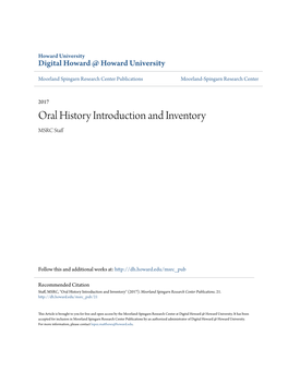 Oral History Introduction and Inventory MSRC Staff