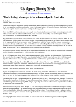Print Article: 'Blackbirding' Shame Yet to Be Acknowledged in Australia 31/07/2015 1:24 Pm