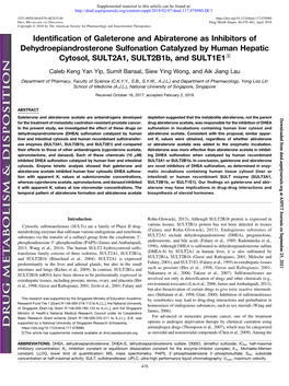Identification of Galeterone and Abiraterone As Inhibitors of Dehydroepiandrosterone Sulfonation Catalyzed by Human Hepatic Cytosol, SULT2A1, Sult2b1b, and SULT1E1 S