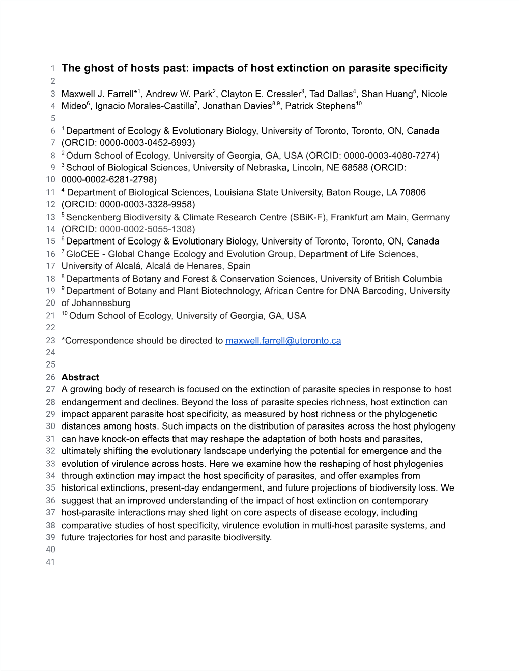 Impacts of Host Extinction on Parasite Specificity 2 3 Maxwell J