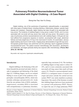 Pulmonary Primitive Neuroectodermal Tumor Associated with Digital Clubbing – a Case Report