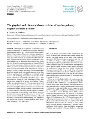 The Physical and Chemical Characteristics of Marine Primary Open Access Organic Aerosol: a Review Biogeosciences Biogeosciences Discussions B