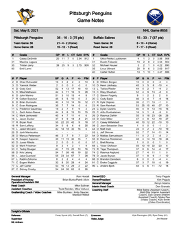 Pittsburgh Penguins Game Notes
