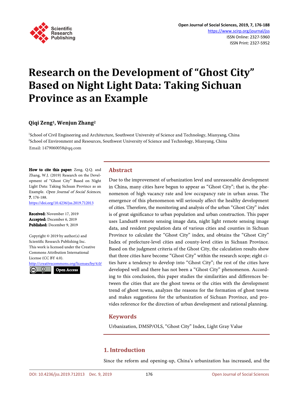 “Ghost City” Based on Night Light Data: Taking Sichuan Province As an Example