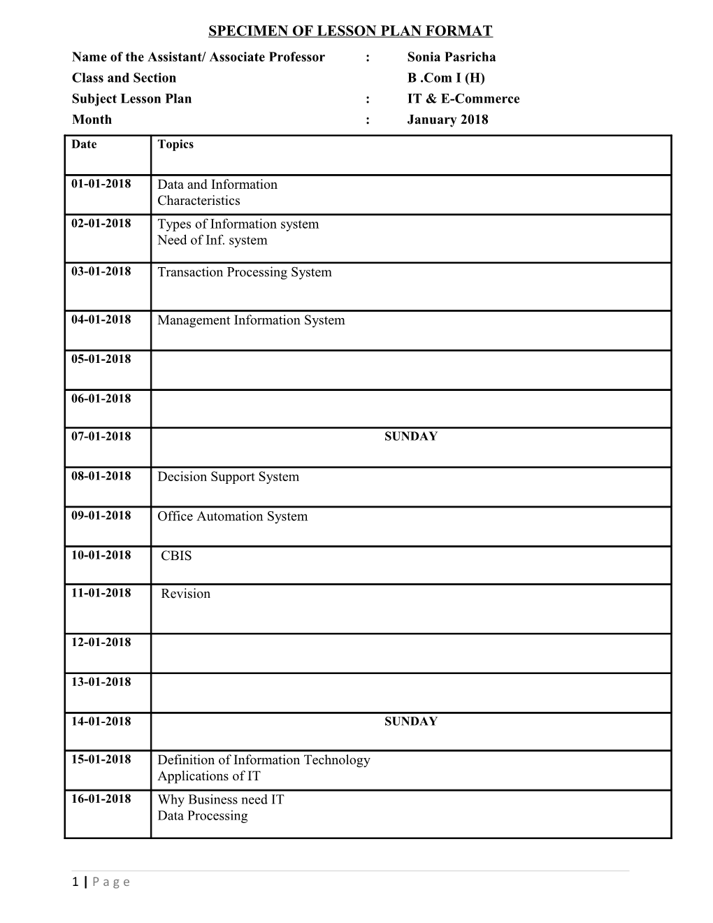 Specimen of Lesson Plan Format s2