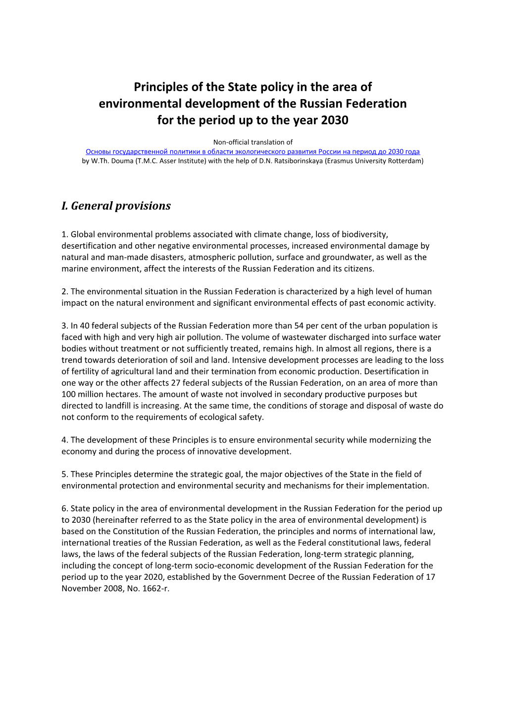 Environmental Policy 2012-2030 Adopted in Russia