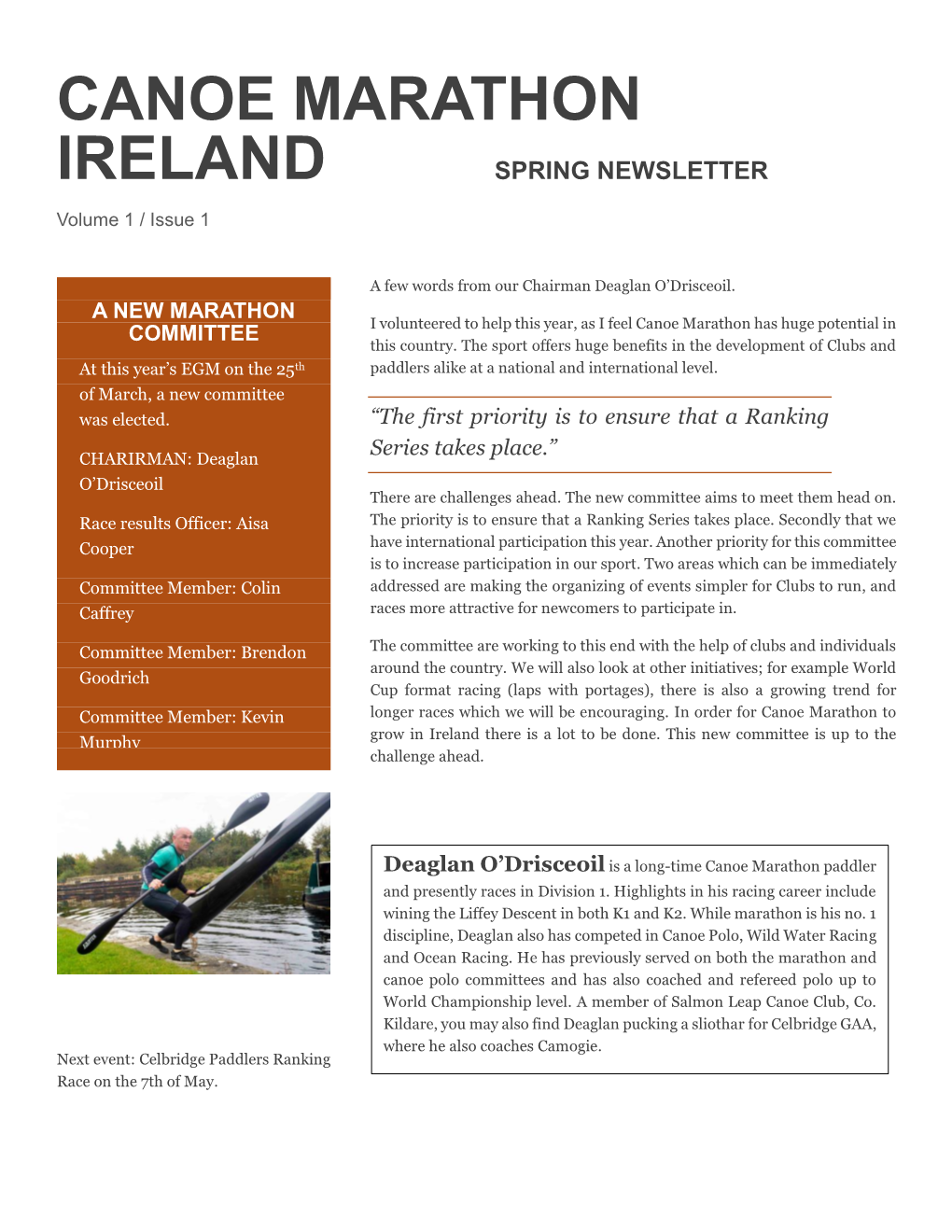 Canoe Marathon Ireland Spring Newsletter