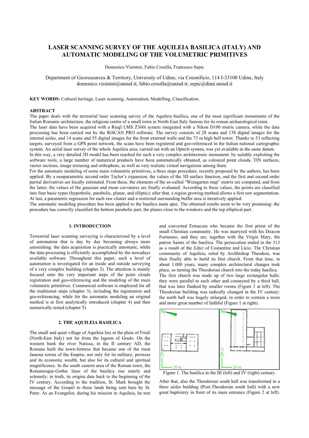 Laser Scanning Survey of the Aquileia Basilica (Italy) and Automatic Modeling of the Volumetric Primitives