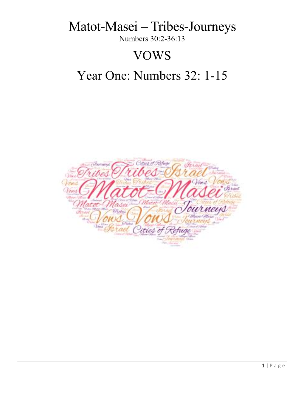 Matot-Masei – Tribes-Journeys Numbers 30:2-36:13 VOWS Year One: Numbers 32: 1-15