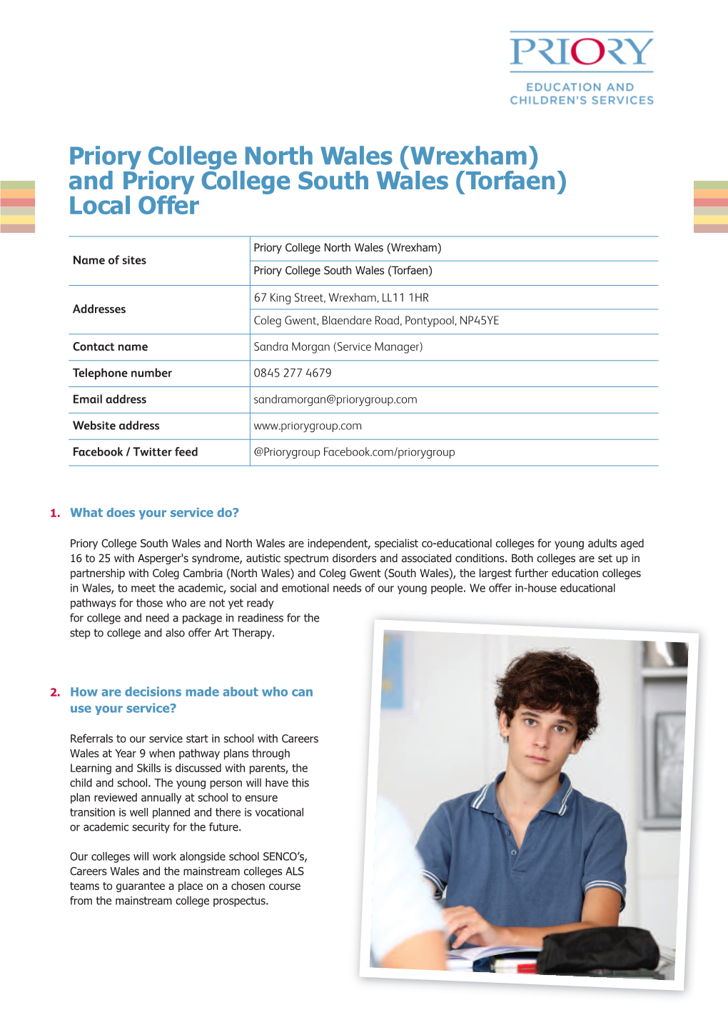 (Wrexham) and Priory College South Wales (Torfaen) Local Offer