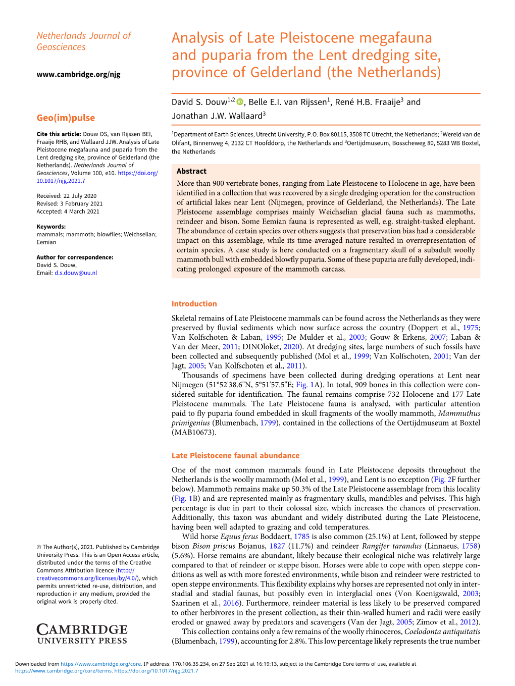 Analysis of Late Pleistocene Megafauna and Puparia from The